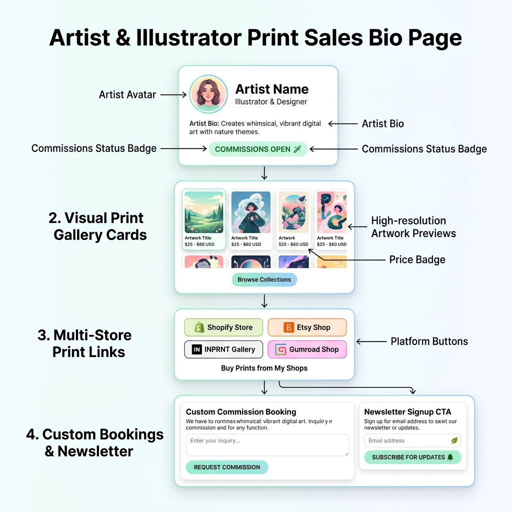 Artist & Illustrator Print Sales Bio Page Structure