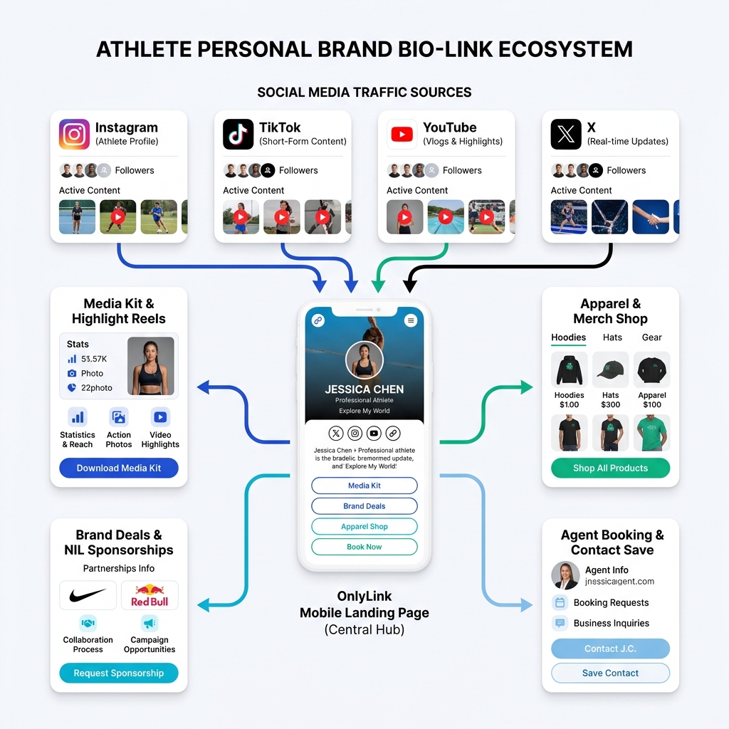 Athlete Personal Brand Bio-Link Ecosystem Light Diagram