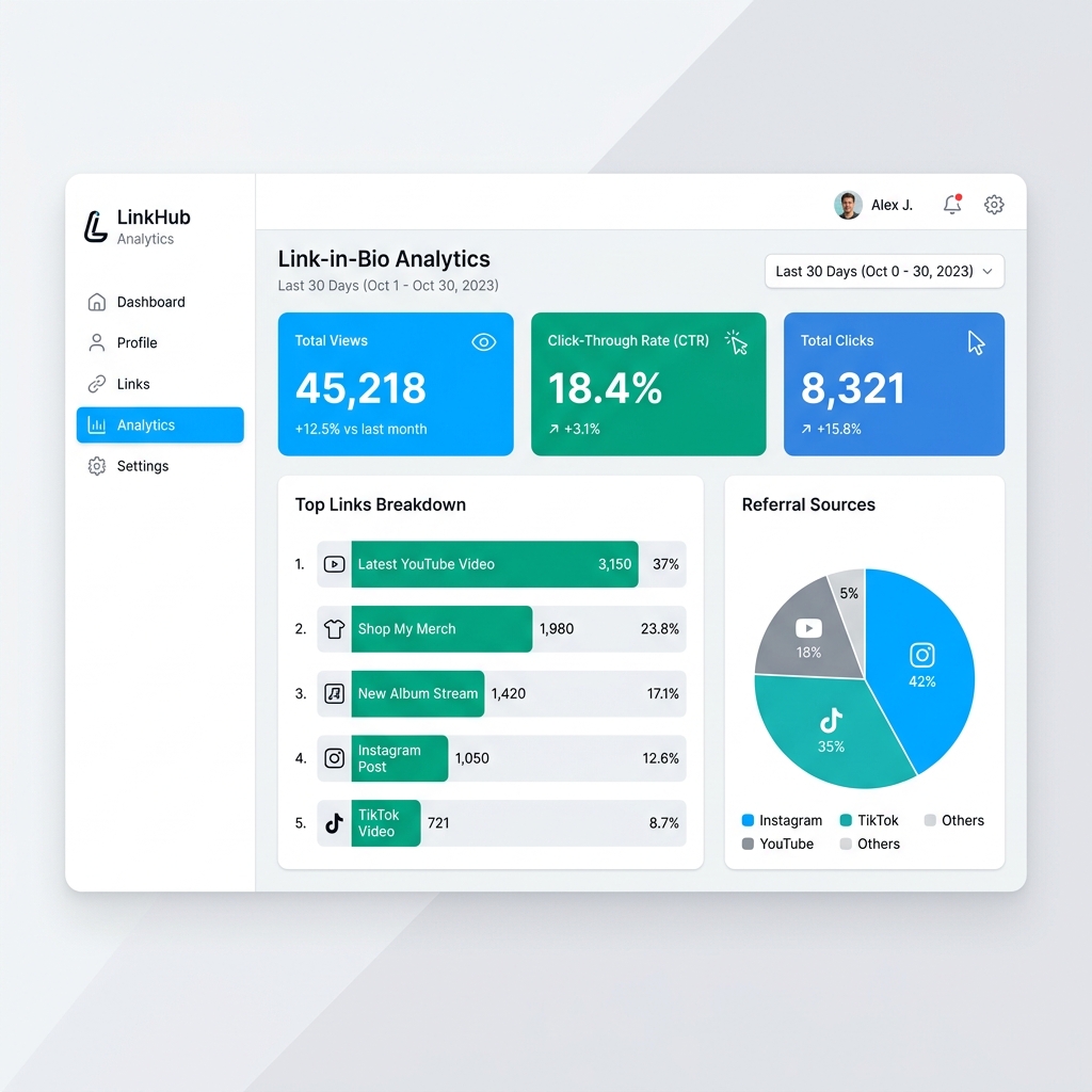 Link in Bio Real-Time Analytics Dashboard and Click-Through Rate Metrics