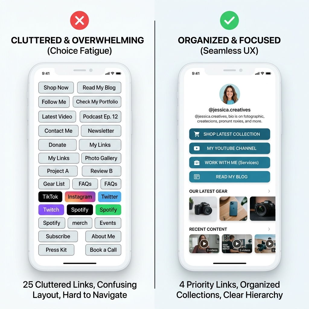 Cluttered Bio Link vs Organized Bio Link Collections Comparison