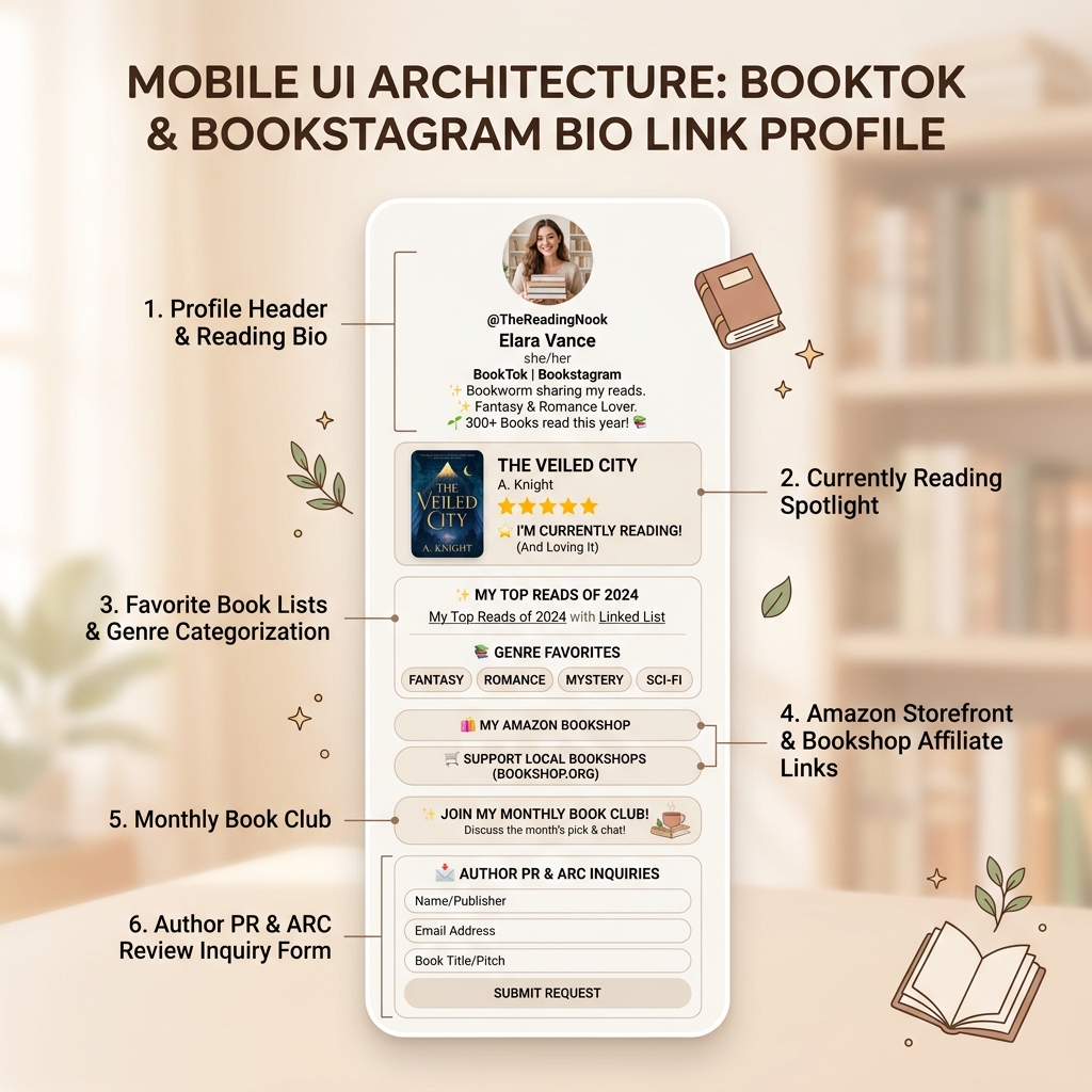 BookTok and Bookstagram Bio Link Light Theme Layout Architecture