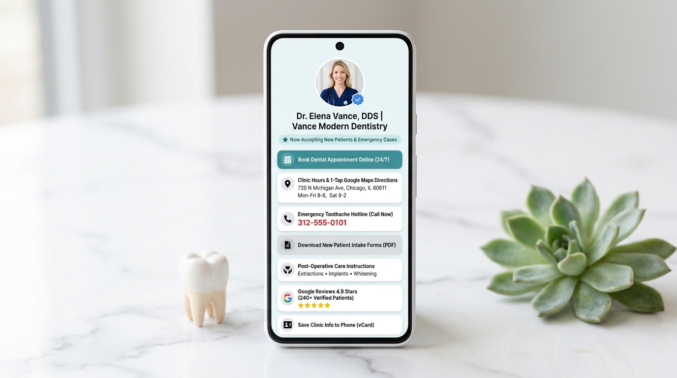 Dental Clinic OnlyLink Light-Theme Layout Mockup
