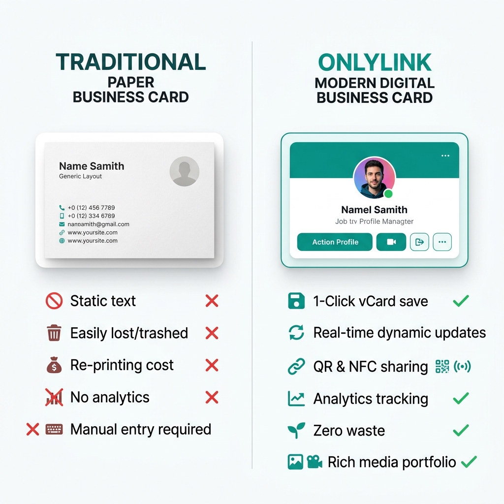 Traditional Paper Business Card vs OnlyLink Digital Business Card