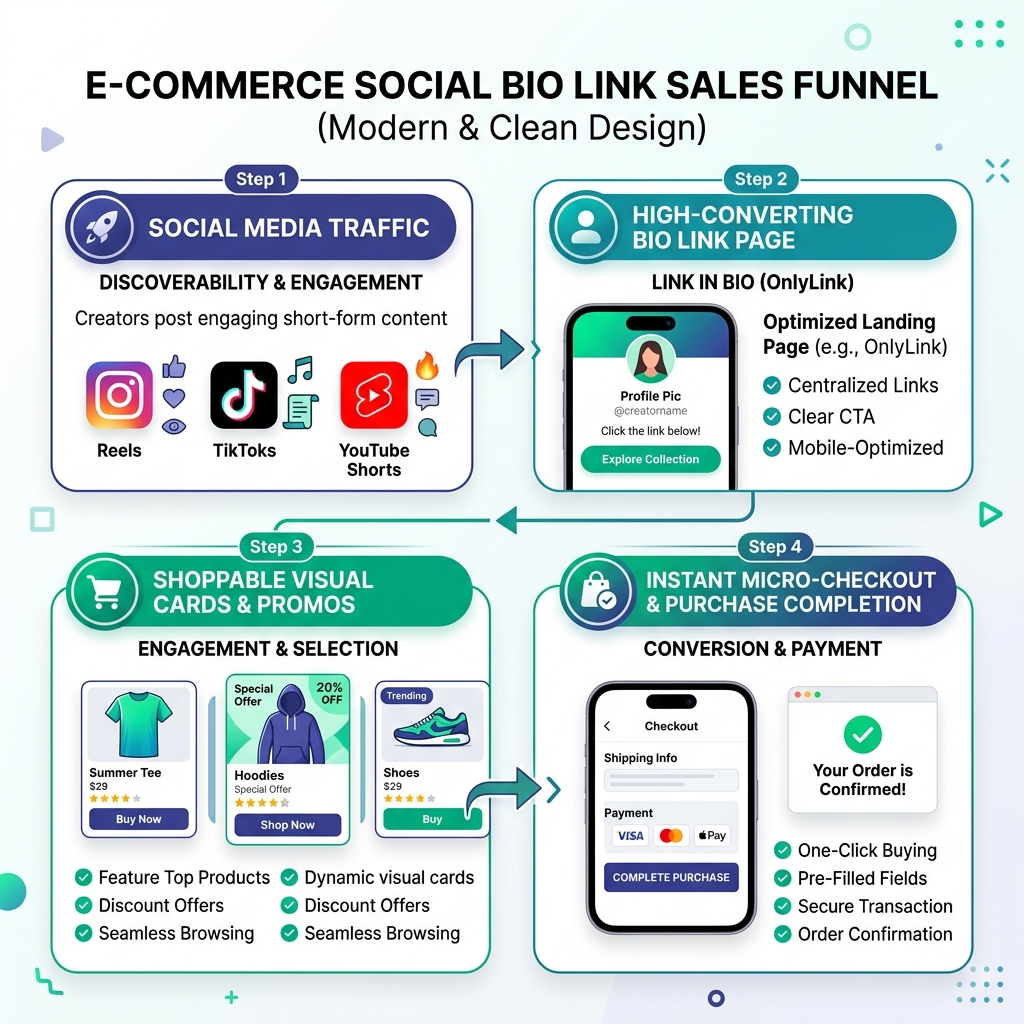 E-Commerce Social Bio Link Sales Funnel Infographic