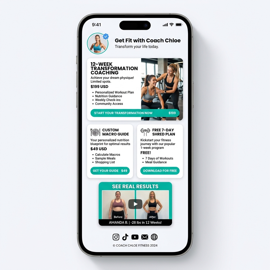 Fitness Bio Link Light Theme Layout Architecture