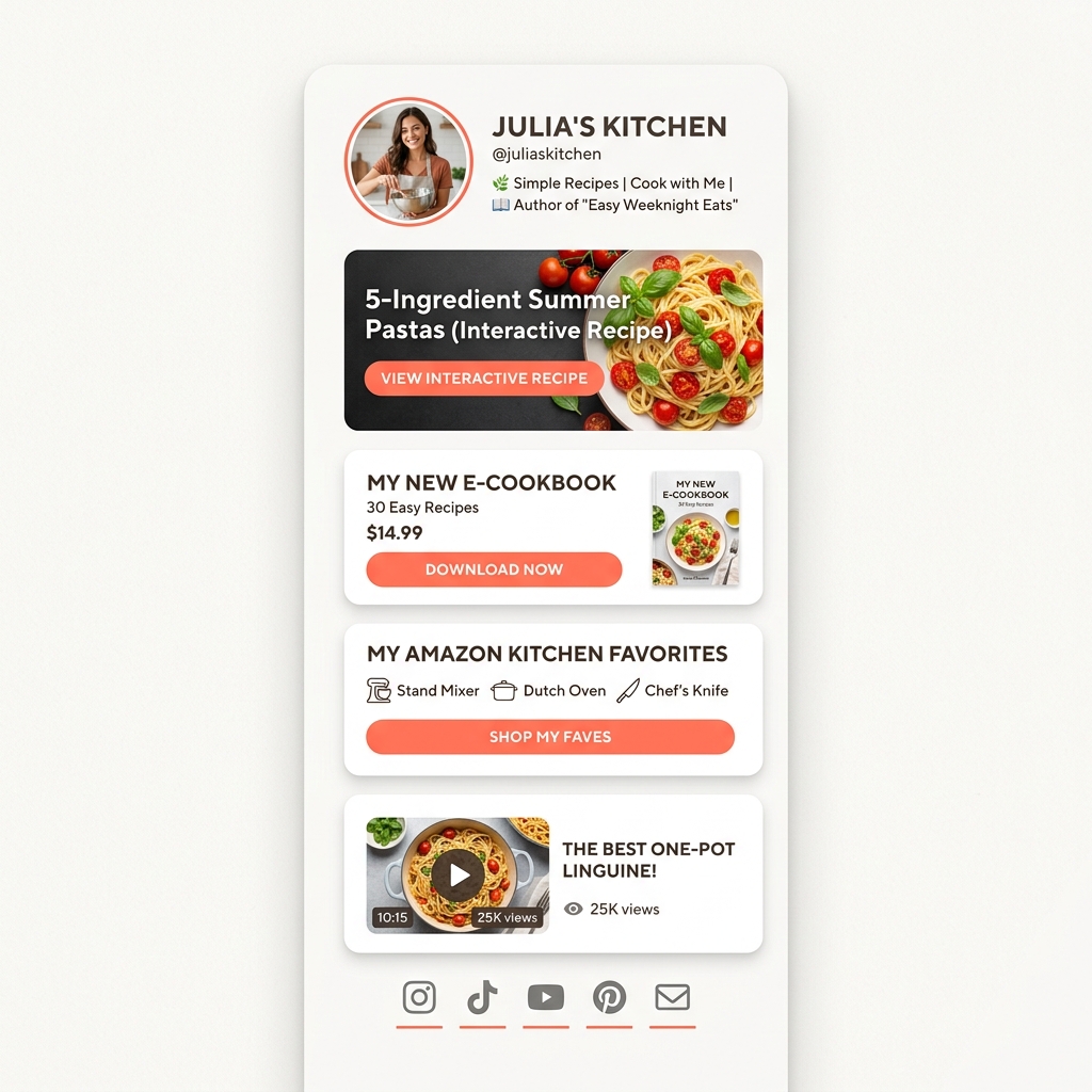 Food Recipe Bio Link Light Theme Layout Architecture