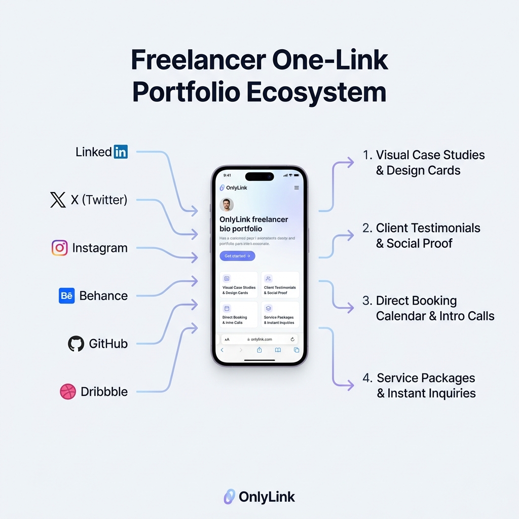 Freelancer One-Link Portfolio Ecosystem Diagram
