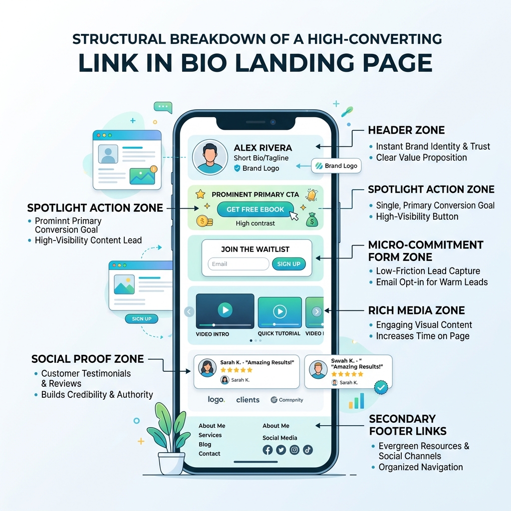 Structural Breakdown of a High-Converting Link in Bio Landing Page in Light Theme
