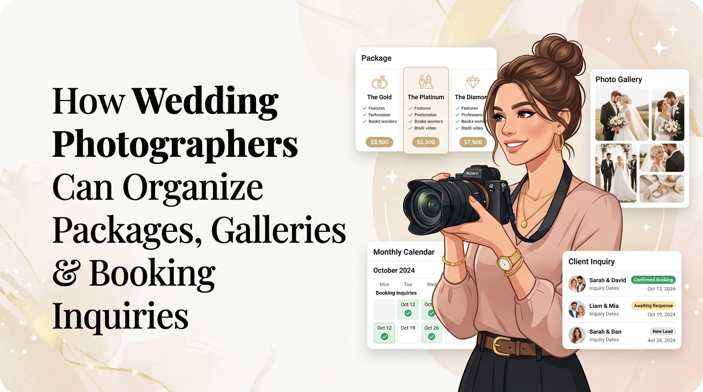 How Wedding Photographers Can Organize Packages, Galleries, and Booking Inquiries