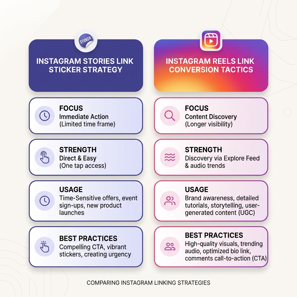 Instagram Stories vs Reels Link Strategy Comparison