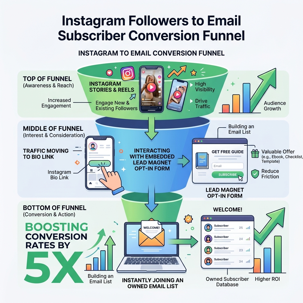 Instagram Followers to Email Subscriber Conversion Funnel in Light Theme