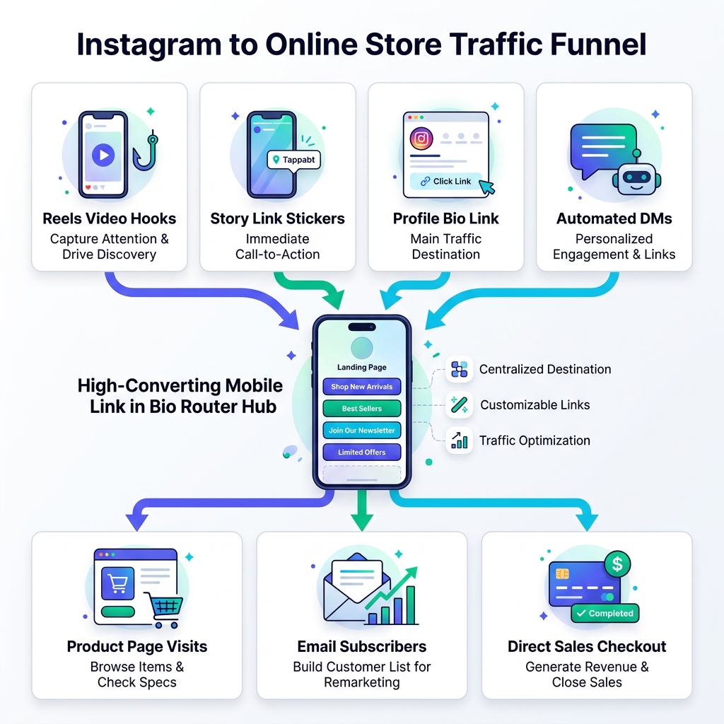 Instagram to Online Store Traffic Funnel Diagram