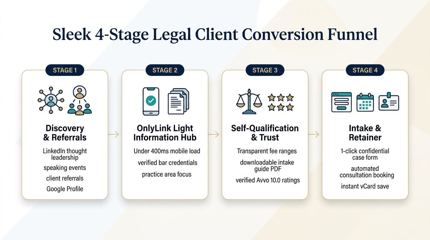 Sleek 4-Stage Legal Client Conversion Funnel Infographic