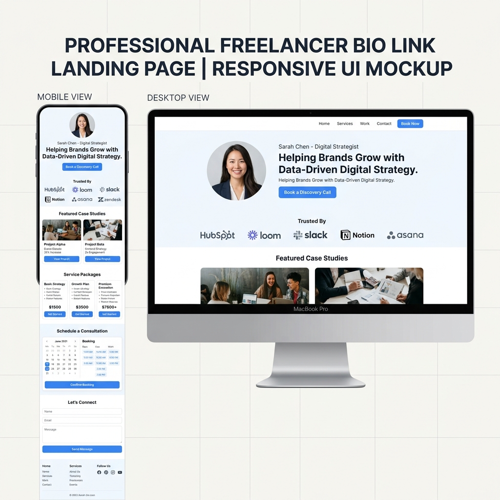 Professional Freelancer Bio Link Landing Page Mockup