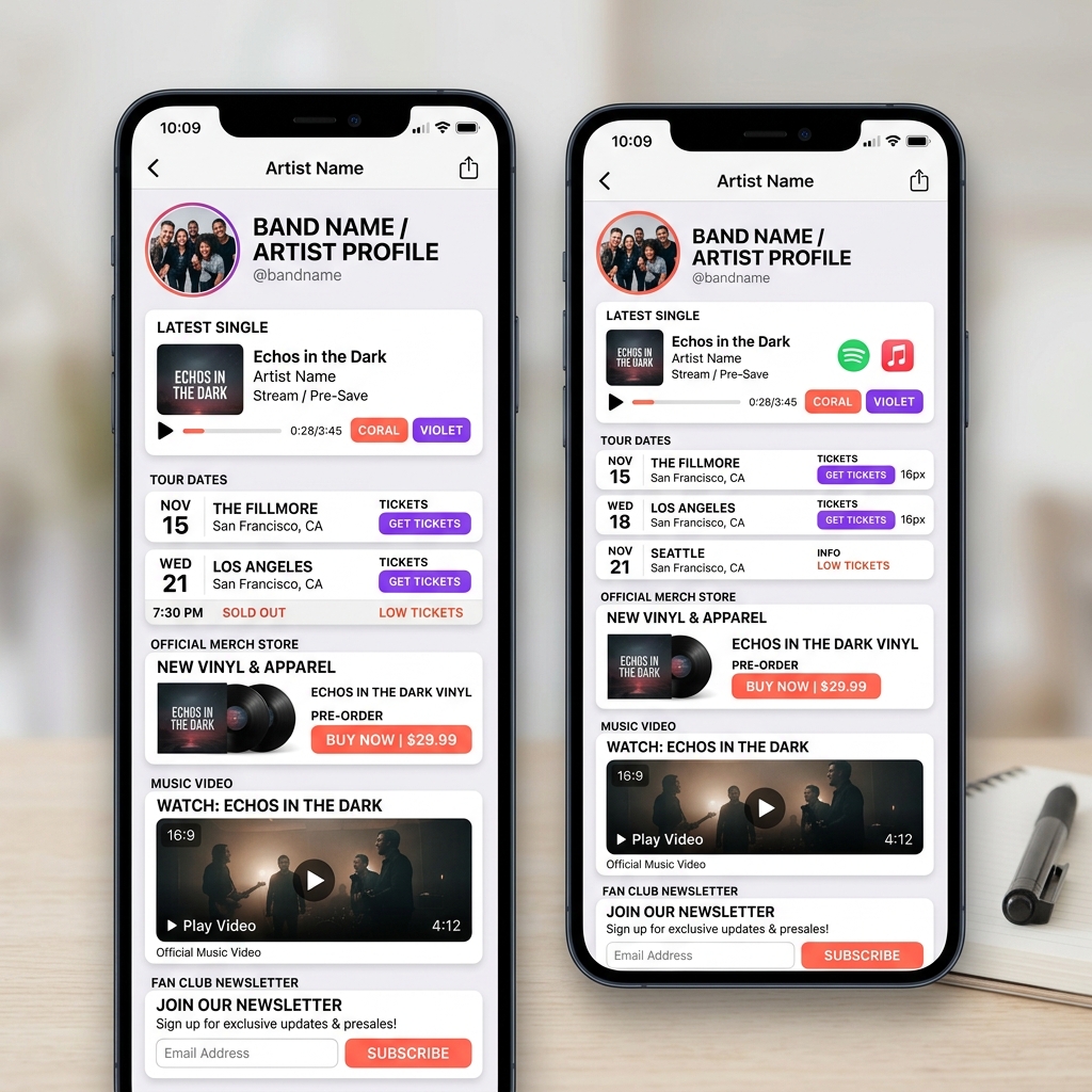 Musician Bio Link Light Theme Layout