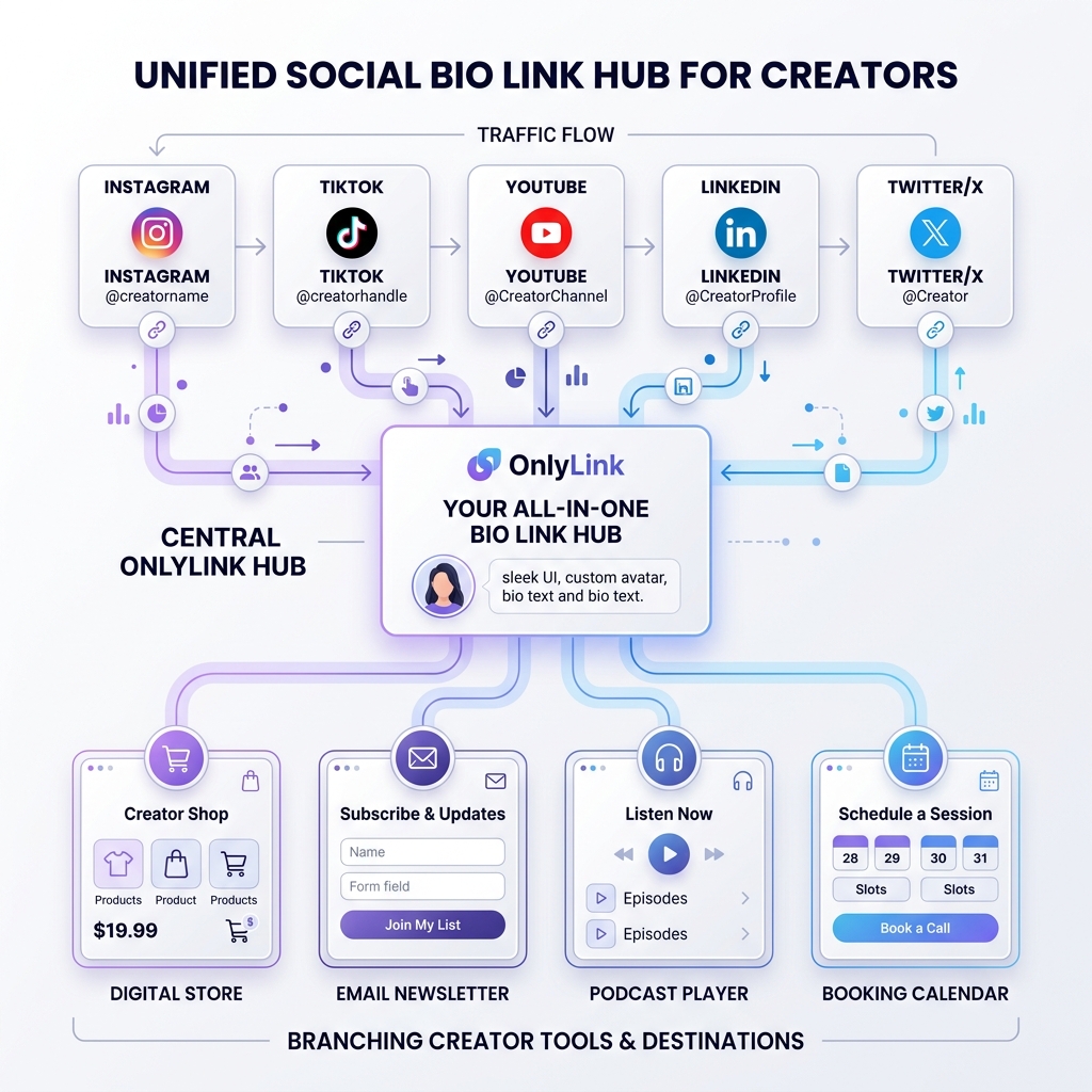 Unified Social Bio Link Hub for Creators Light Theme