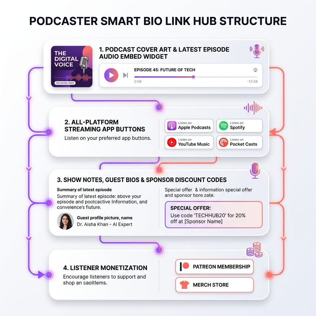 Podcaster Smart Bio Link Hub Structure