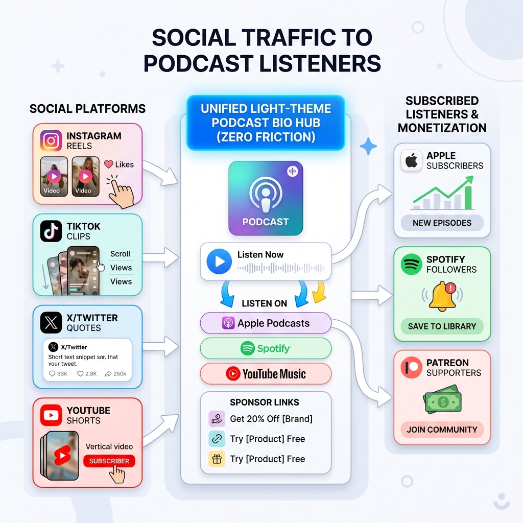 Social Traffic to Podcast Listeners Funnel