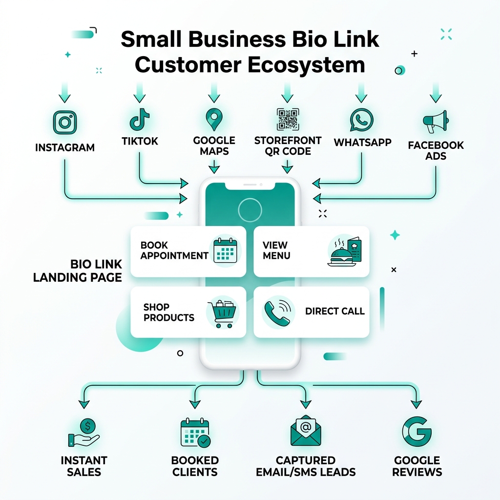 Small Business Bio Link Customer Ecosystem Light Theme Diagram