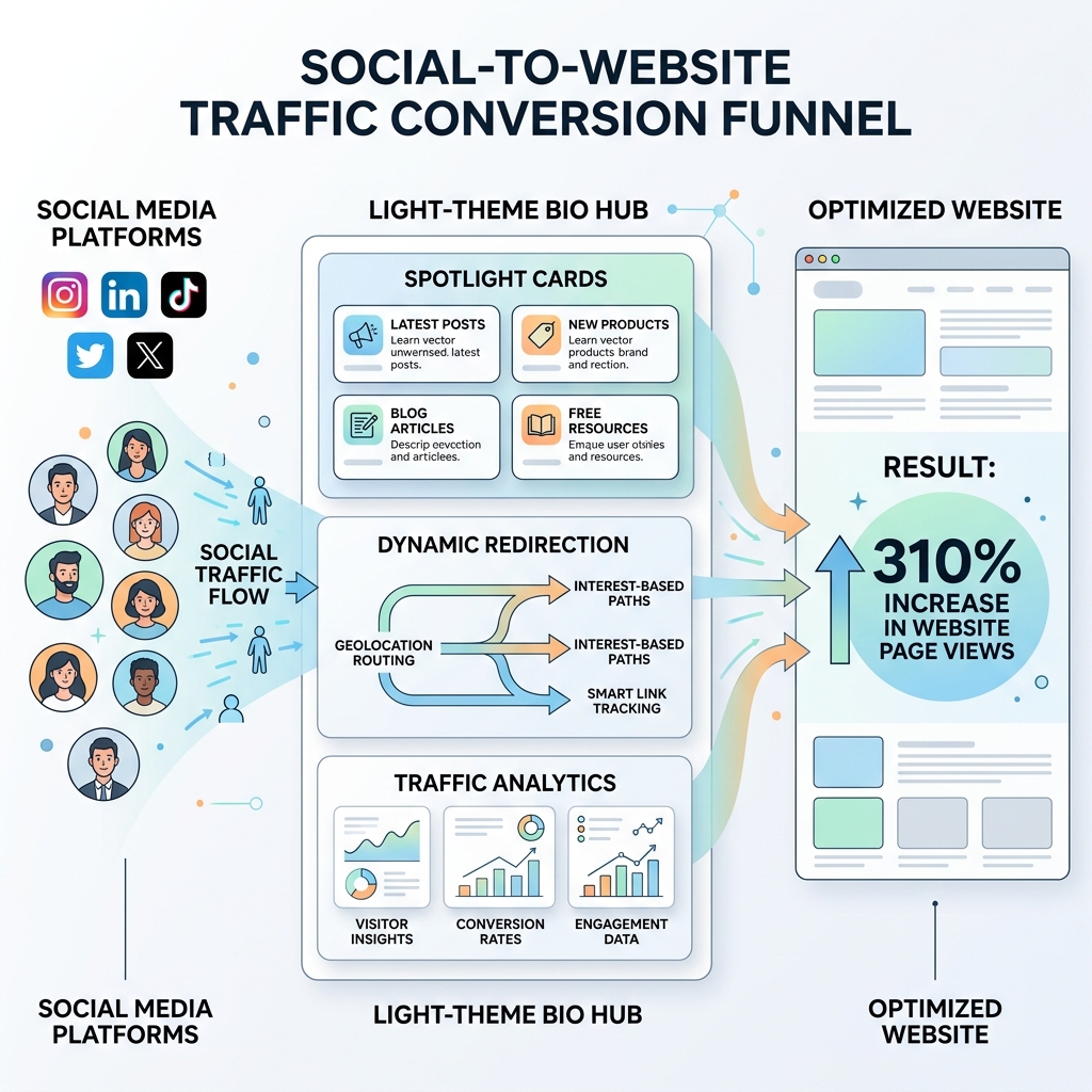 Social to Website Traffic Funnel in Light Theme