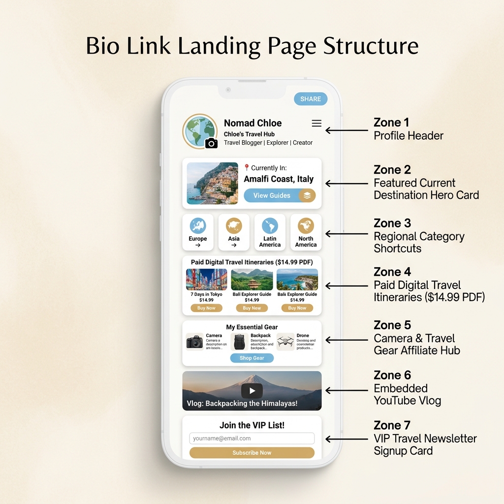 Travel Bio Link Light Theme Layout Architecture